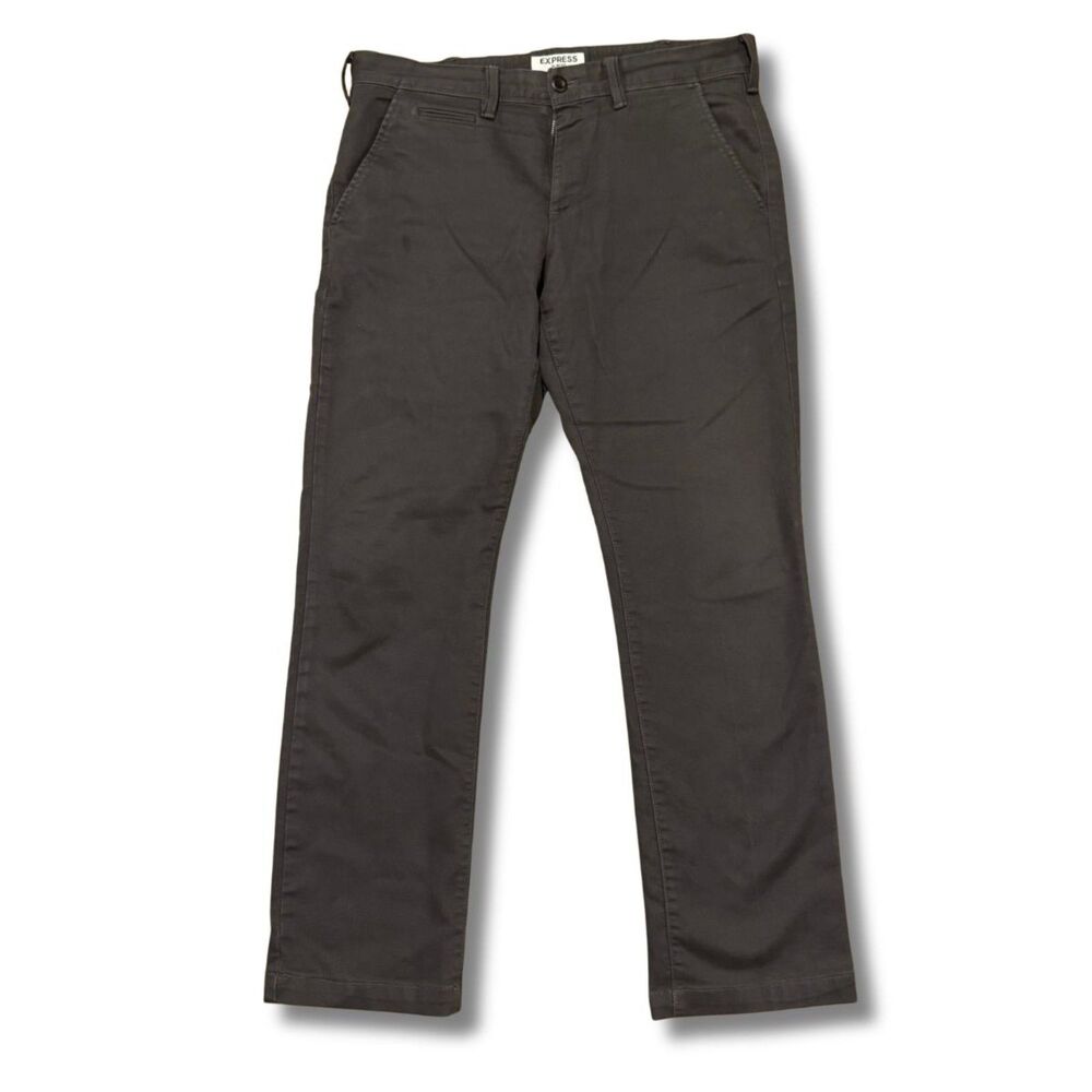 Express Finn Slim Fit Chinos - Gray, 32/30
